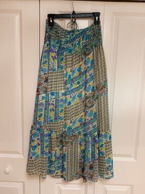 Boho Patchwork Floral Halter Dress Sequin Detail Tie Neck Medium
